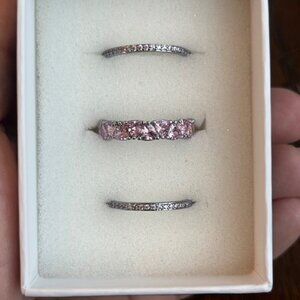 Elegant Silver & Pink Stone Ring Set